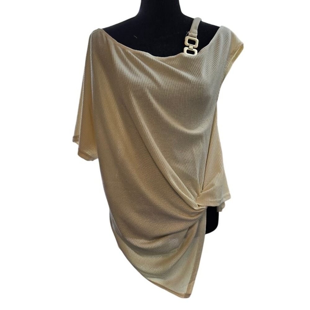 Womens One‎ Shoulder Gold Hardware Tunic Dolman Sleeve Blouse Sz XXL